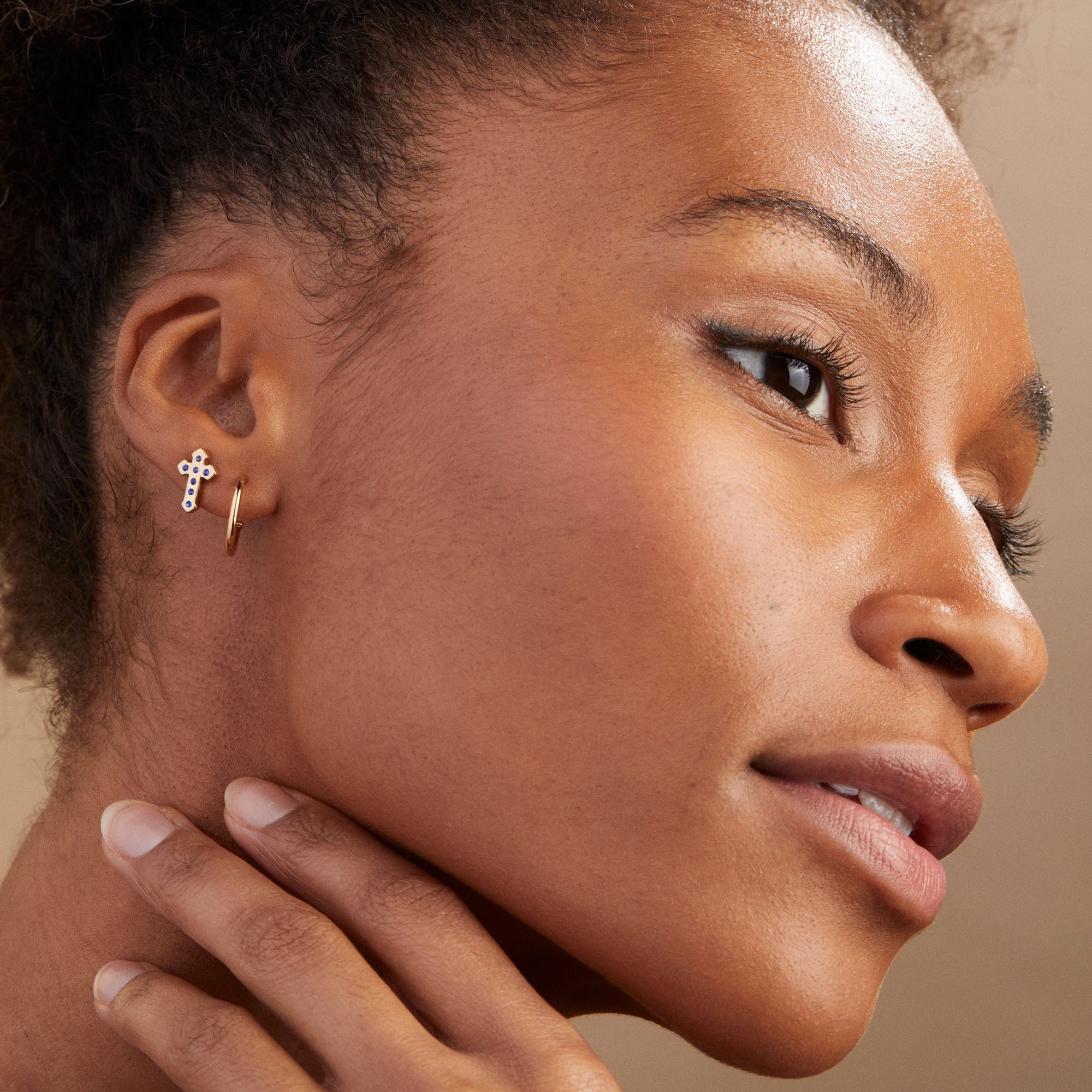 Pavé Cross Stud + Hoop Earrings, Set of 2