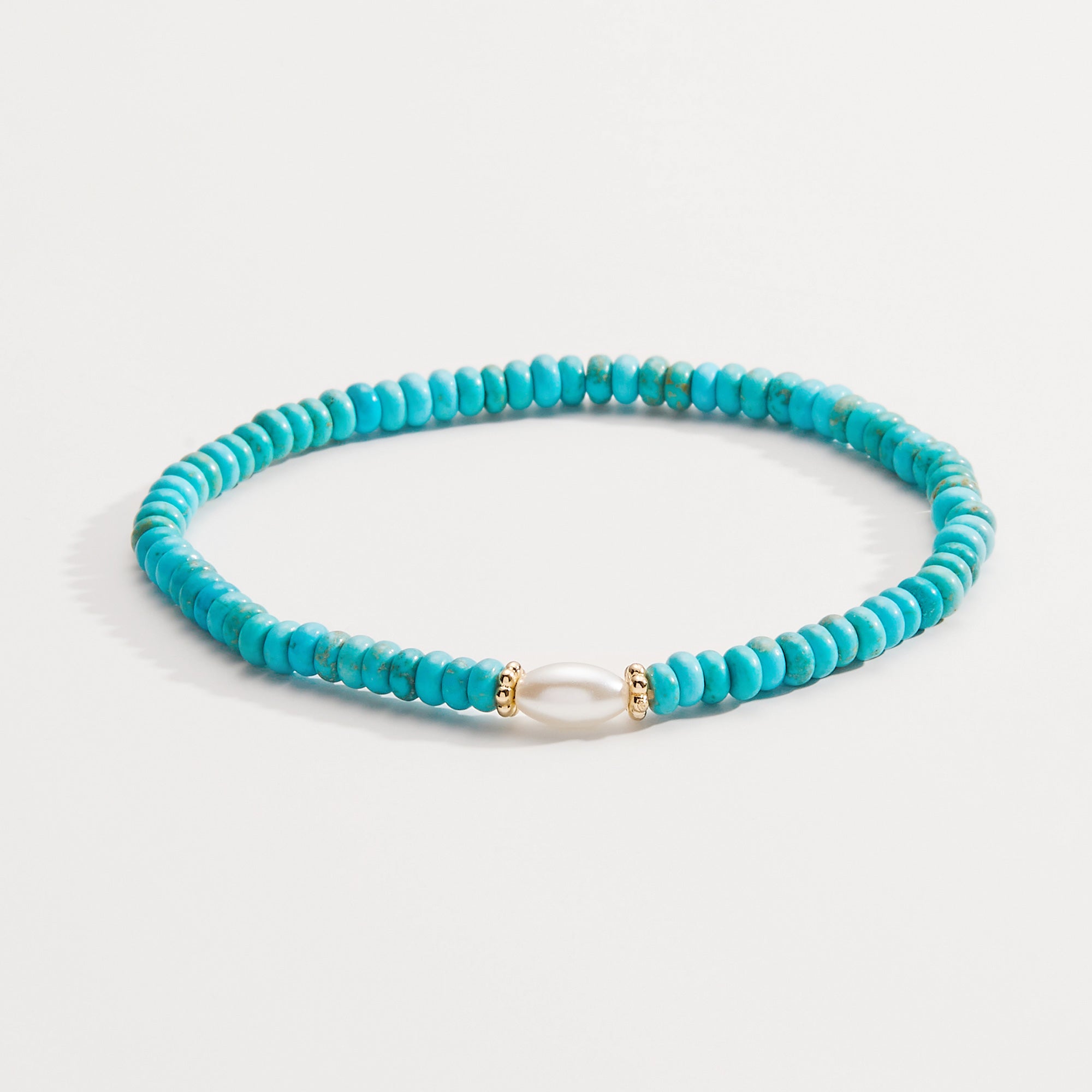 Genuine Turquoise Stone and Pearl Glass Stretch Bracelet